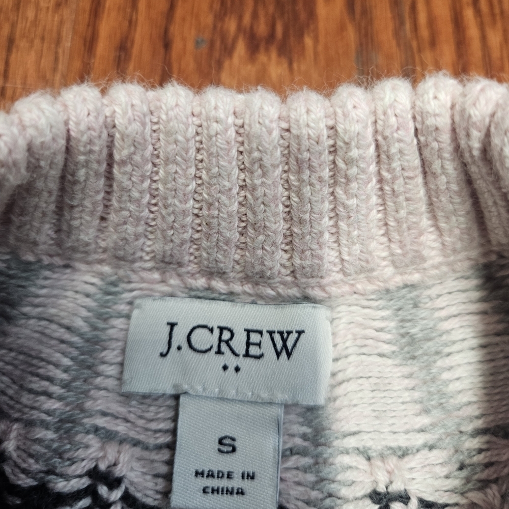 J. Crew Gray and Pink Crew Neck Sweater with Nordic Patterns - Picture 2 of 5
